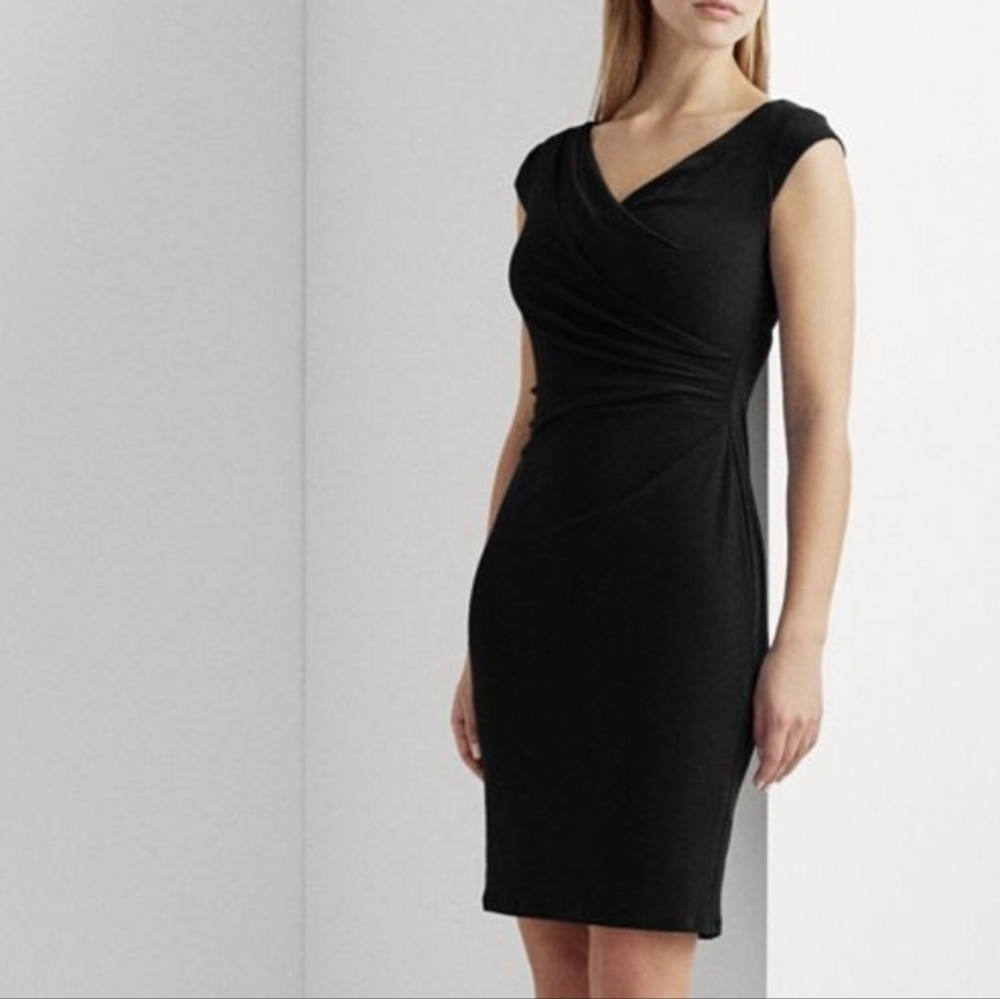 NWT Lauren Ralph Lauren Black Sleeveless Faux Wrap Dress